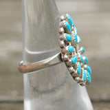 Vintage Sterling Turquoise Cluster Ring 6.5