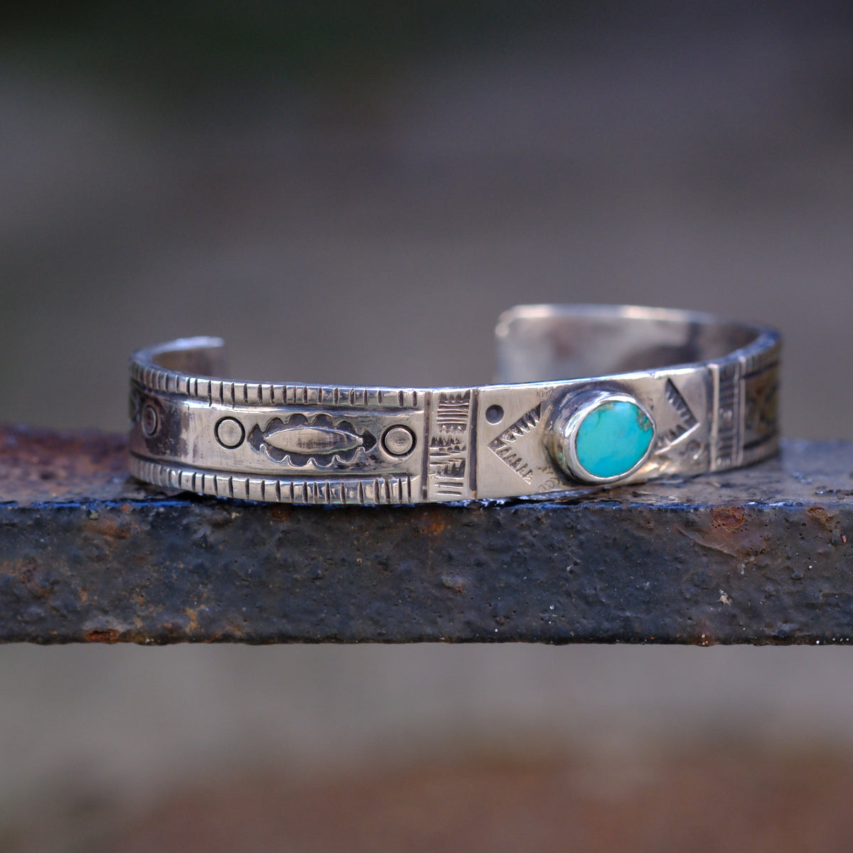 Sterling Silver American Turquoise Stamped Cuff Bracelet