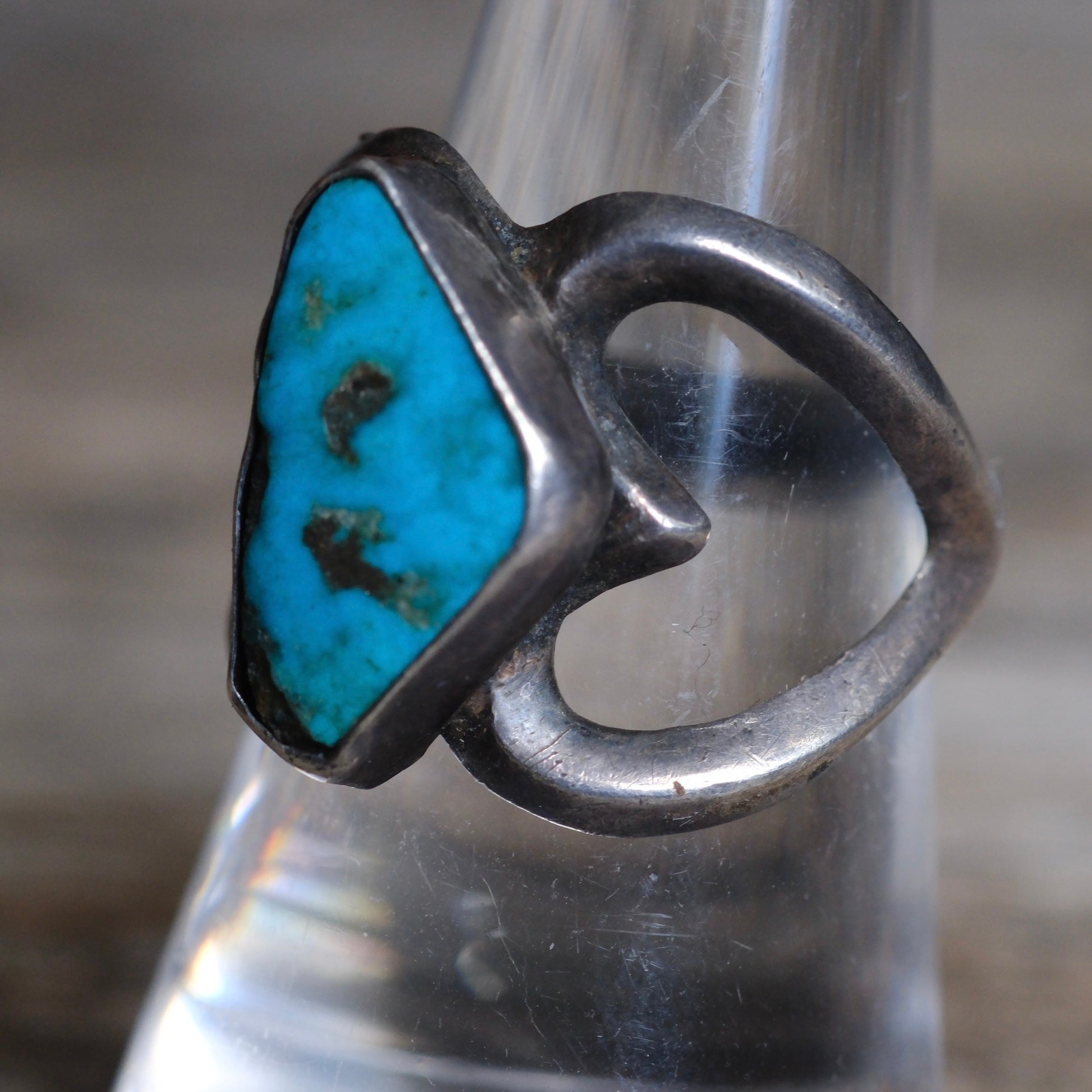 Vintage Sterling Turquoise Sand Cast Ring 8.5