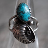 Vintage Sterling Turquoise Feather Ring 5.25