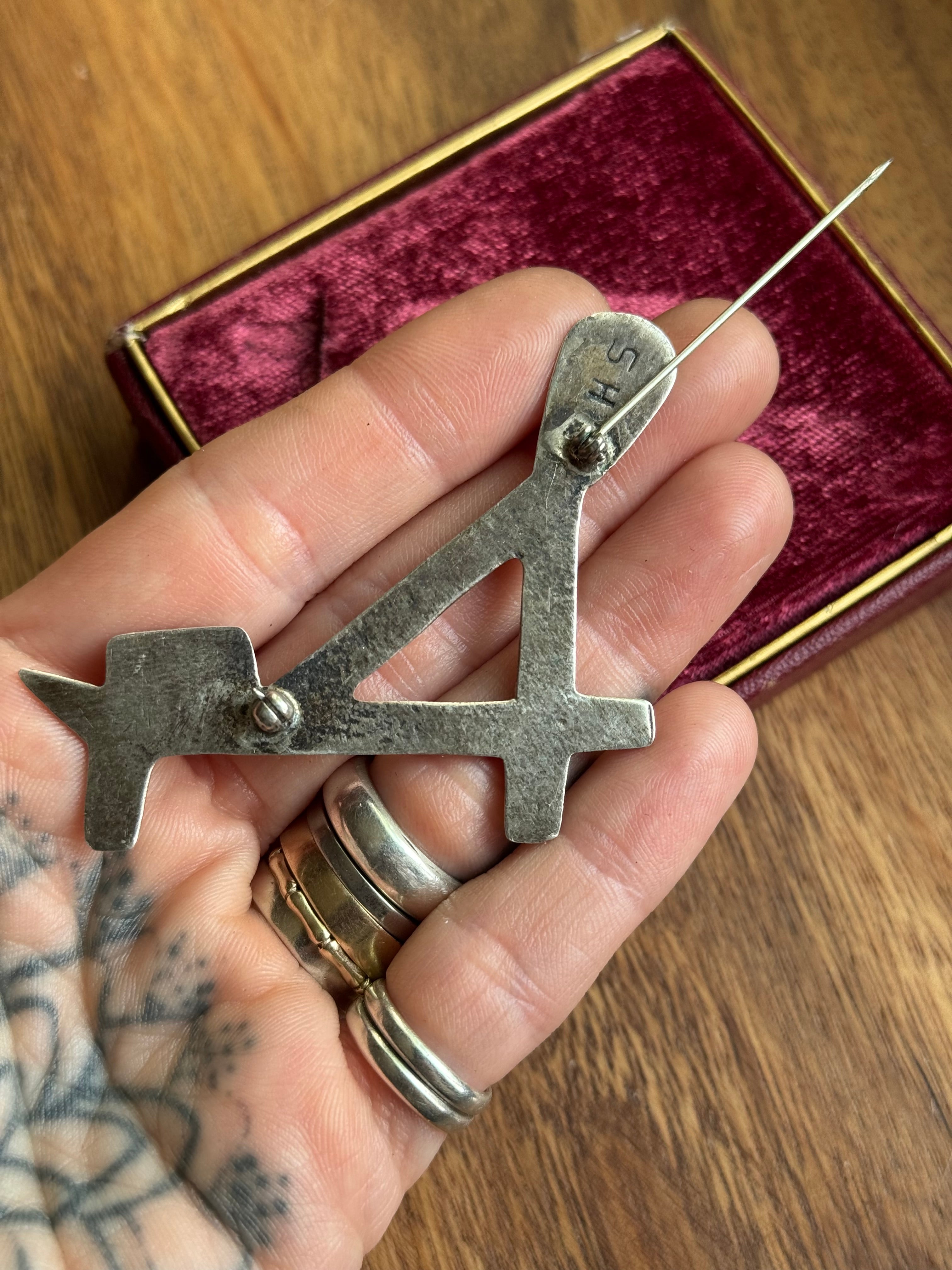 OLD Vintage Sterling Silver Sandcast Horse Pin