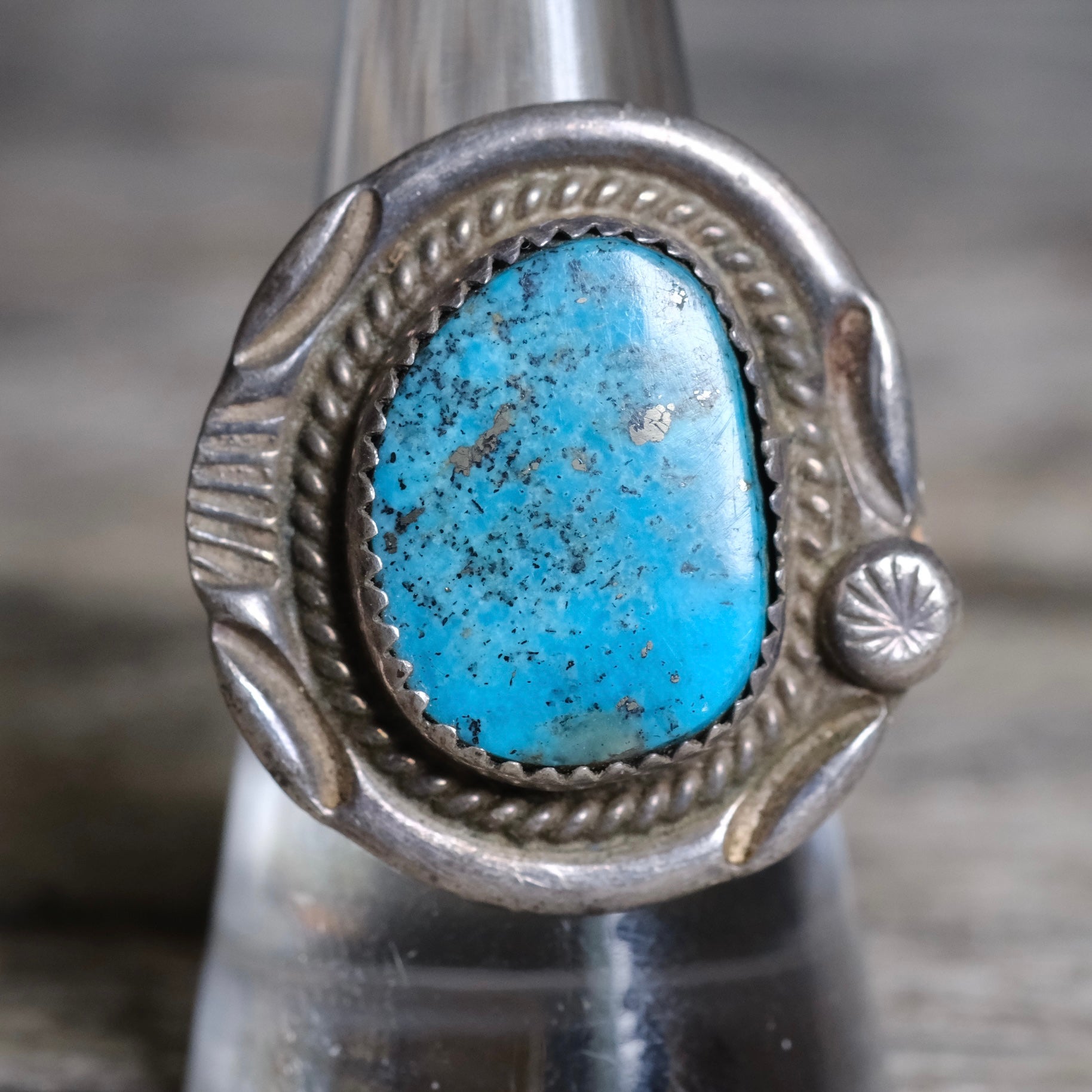 Vintage Sterling Turquoise Roper Ring 8.75