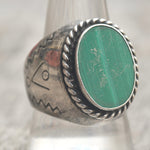 Vintage Sterling Malachite Stamped Band Ring 11