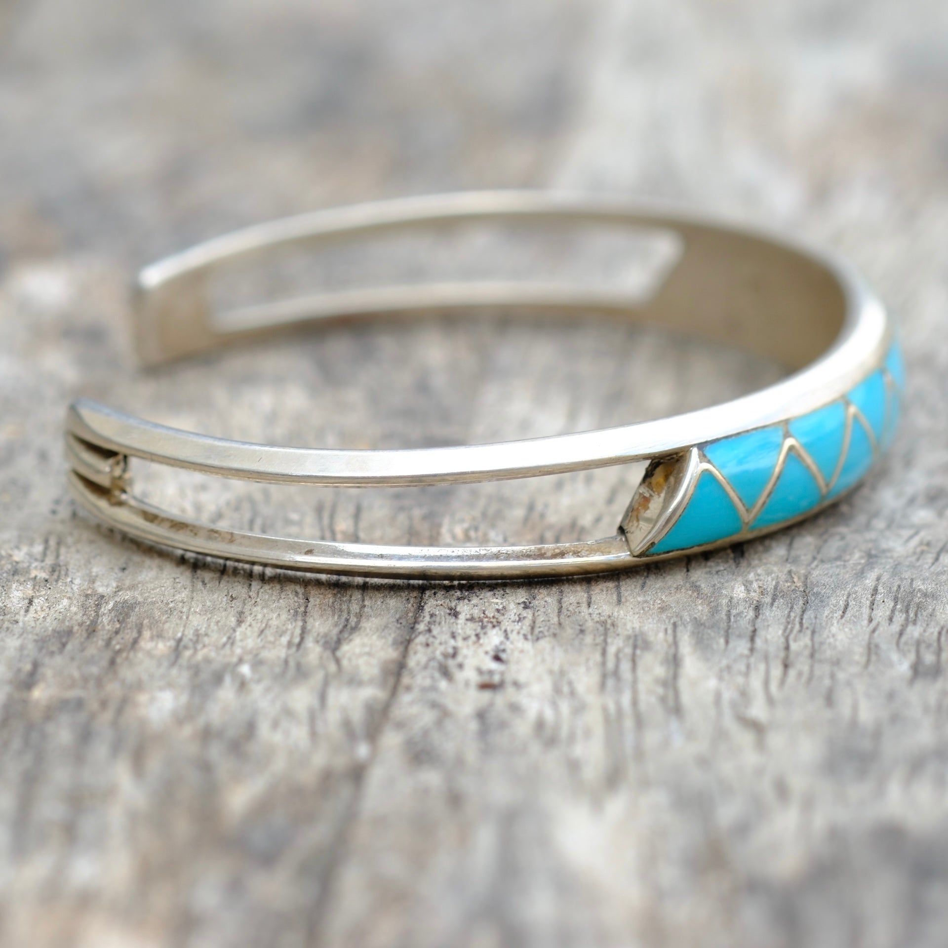 Vintage Sterling Turquoise Inlay Cuff Bracelet