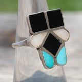 Vintage Sterling Multistone Inlay Ring 6.5
