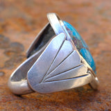 Vintage Sterling Turquoise Ribbed Band Ring 11