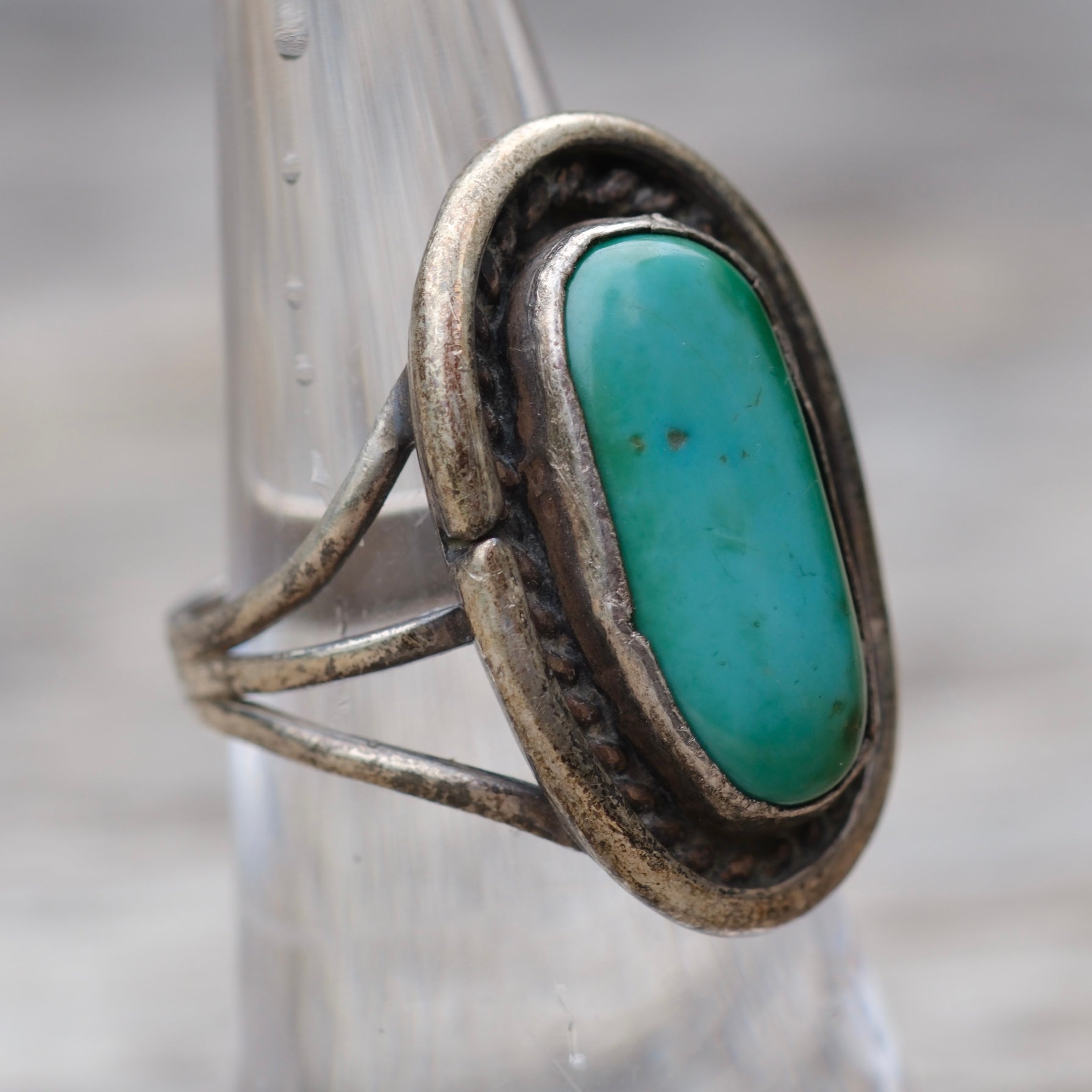 Vintage Sterling Turquoise Roper Ring 6