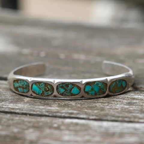 Vintage Sterling Turquoise Inlay Cuff