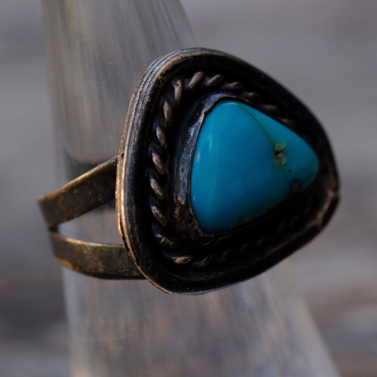 Vintage Sterling Turquoise Roper Ring 6