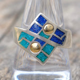 Vintage Sterling Turquoise and Lapis Inlay Ring 9.75