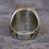 Vintage Sterling Turquoise MOP and Onyx Sunrise Inlay Thunderbird Ring 9