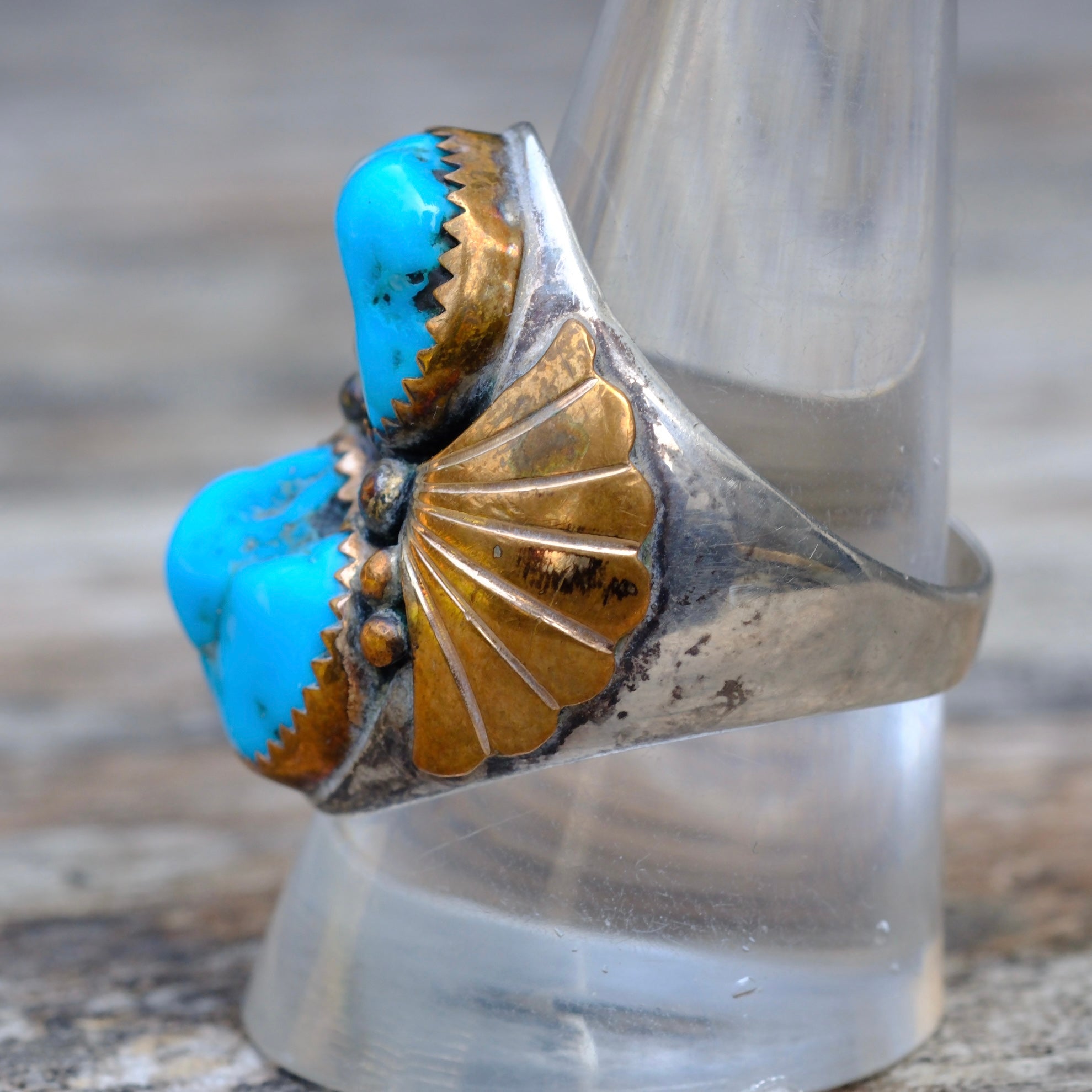 Vintage Sterling and Copper 2-Stone Turquoise Ring 10