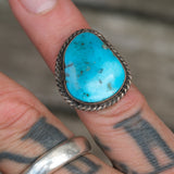 Vintage Sterling Turquoise Roper Ring 3.75