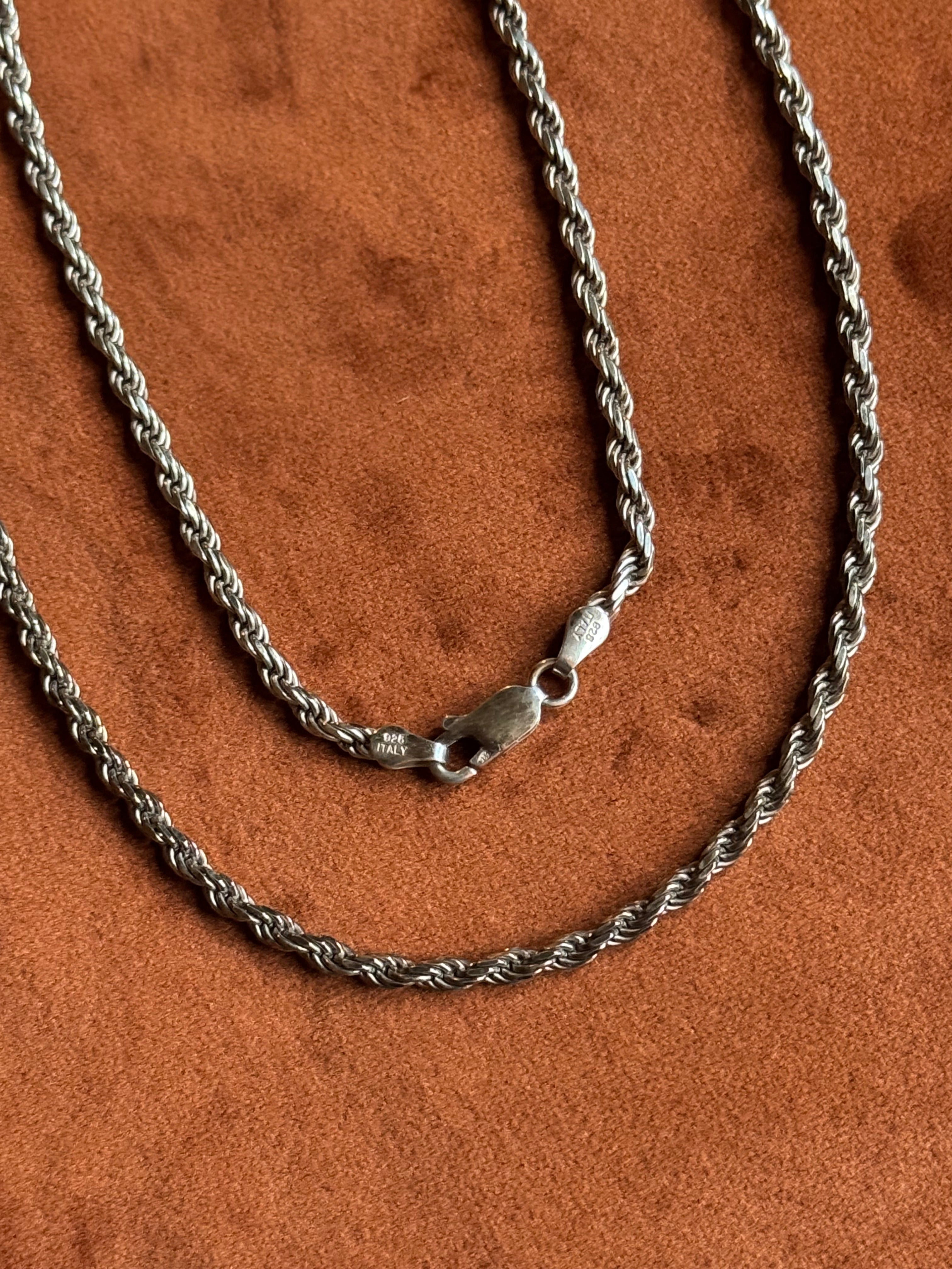 Vintage Sterling Silver 24” Rope Chain