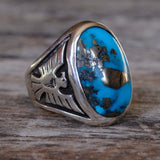Vintage Sterling Turquoise Thunderbird Ring 9.25