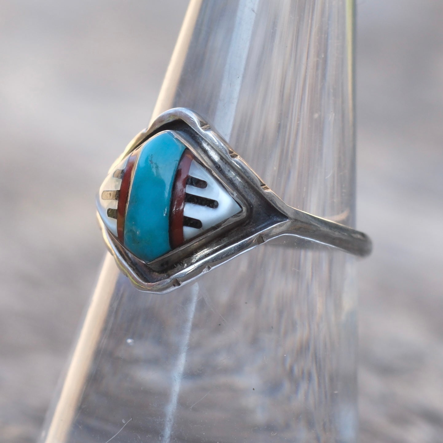 Vintage Sterling Zuni Inlay Ring 7.75