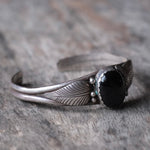 Vintage Sterling Onyx Feather Cuff