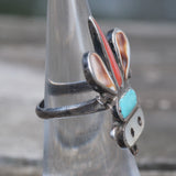 OLDER Vintage Sterling Multistone Inlay Bug Ring 5.25