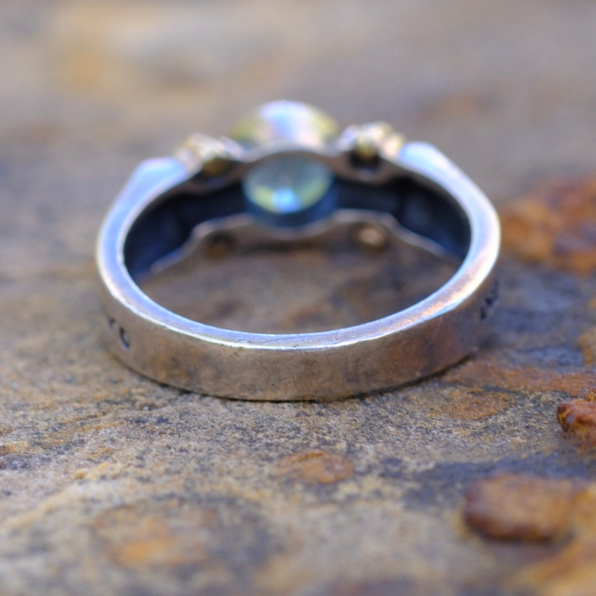 Vintage Sterling and 18K Gold Topaz Ring 6 Caviar-Lagos