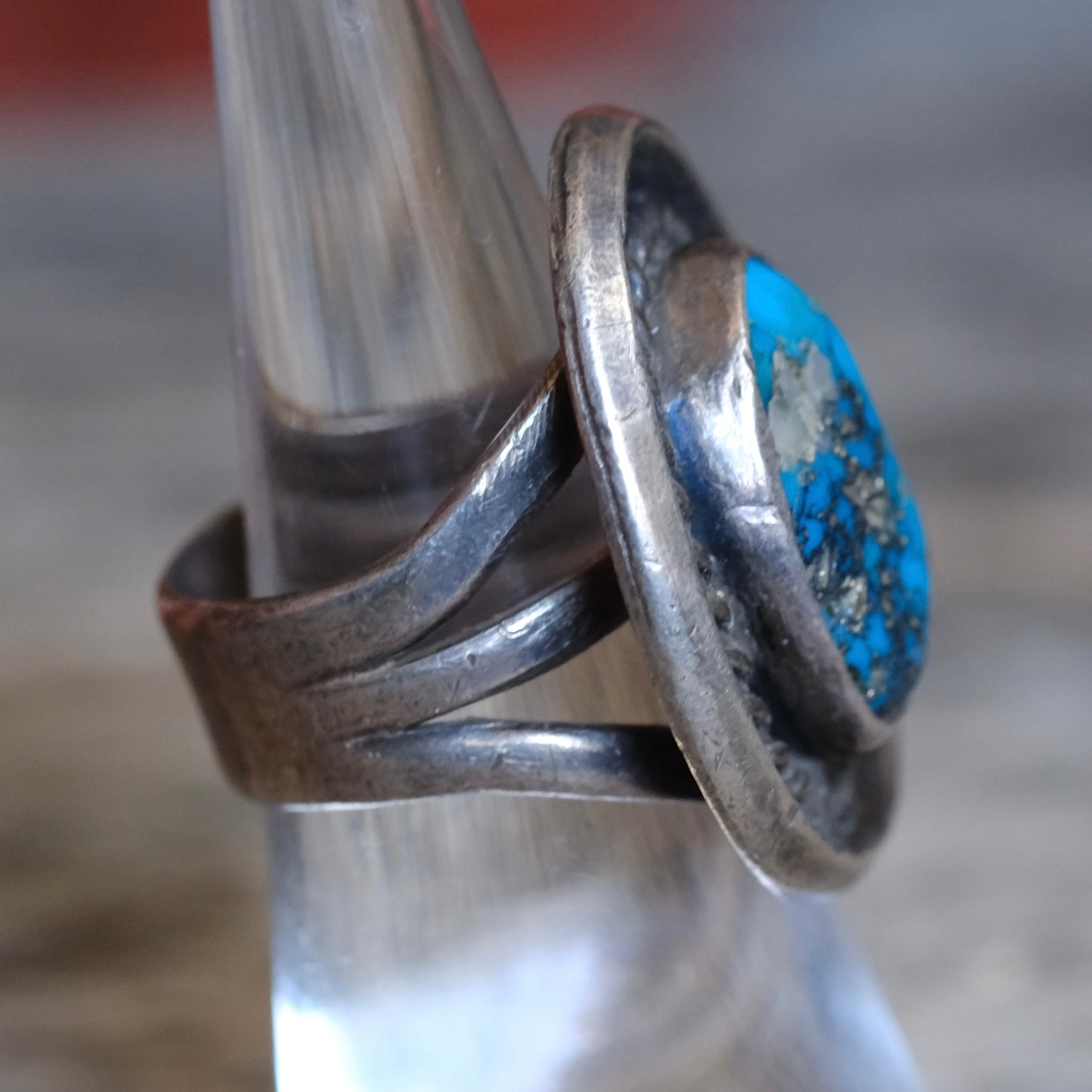 Vintage Sterling Turquoise Roper Ring 6