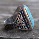 Vintage Sterling Turquoise Thunderbird Ring 7.5