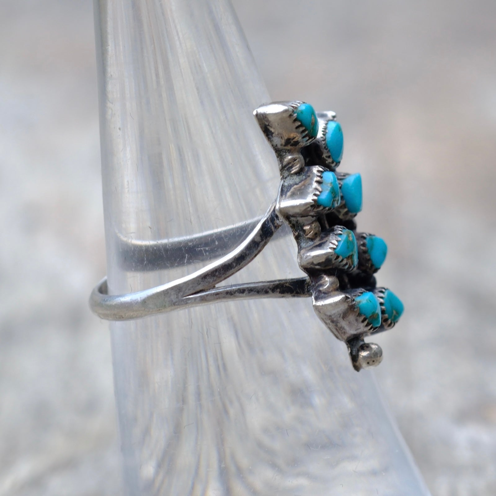 Vintage Sterling Silver Turquoise Fern Leaf Ring 6.5