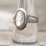 Vintage Sterling Carved Abalone Cameo Ring 7.5