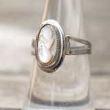 Vintage Sterling Carved Abalone Cameo Ring 7.5
