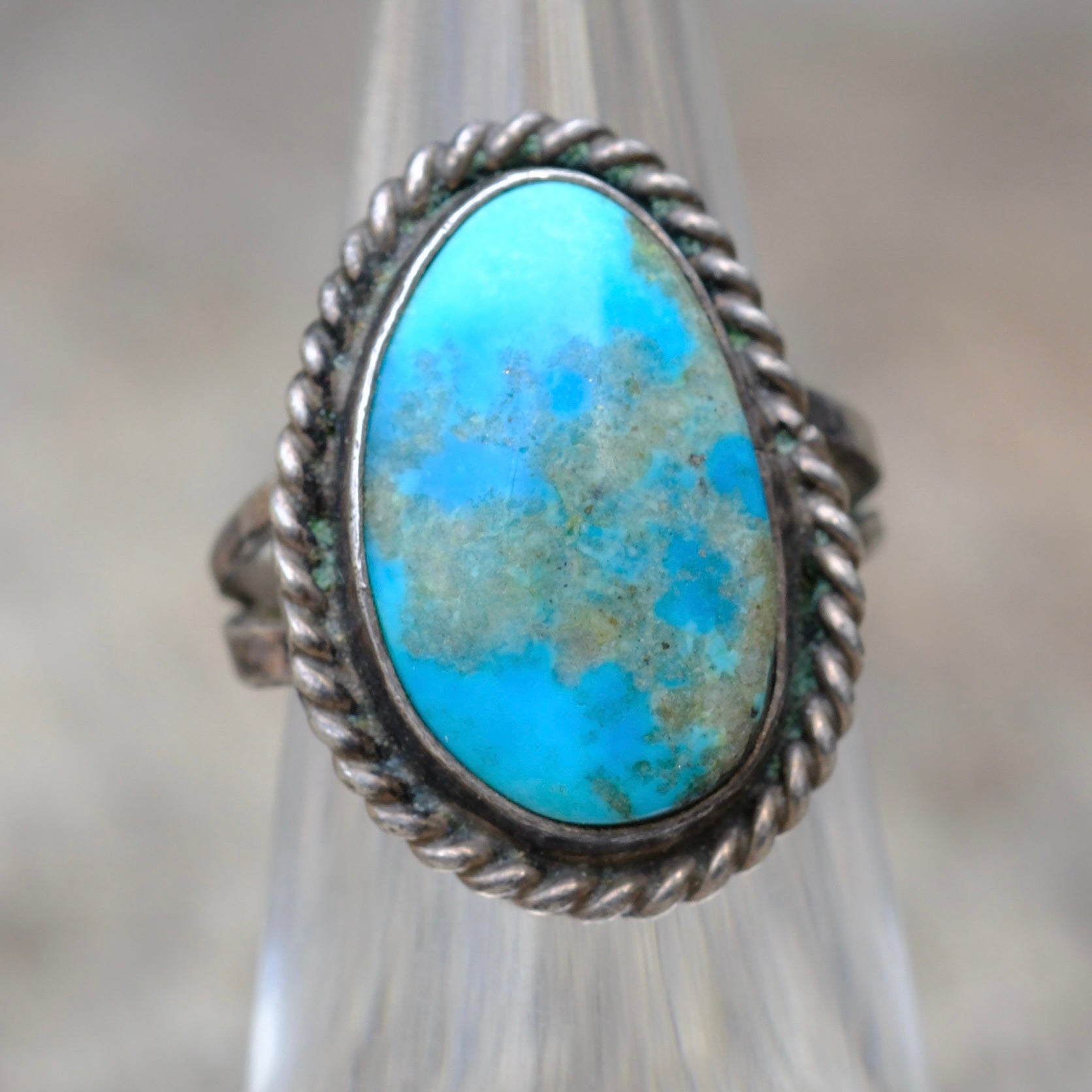 Vintage Sterling Turquoise Roper Ring 4.25