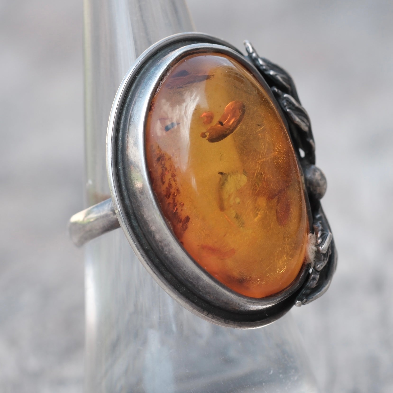 Vintage Sterling Amber Feather Ring 7