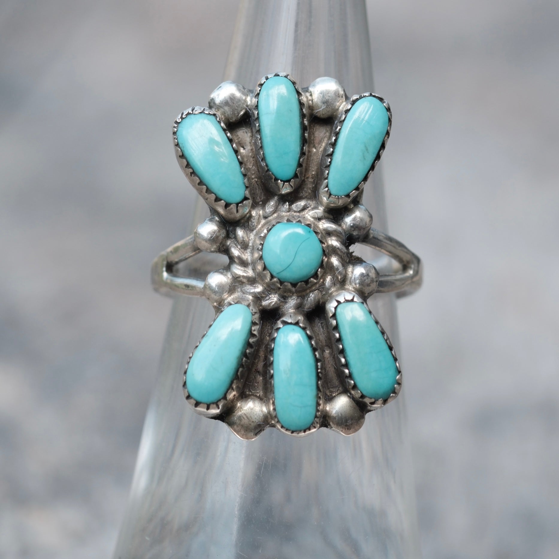 Vintage Sterling Turquoise Cluster Ring 4.75