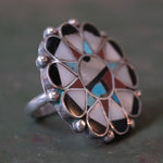 Vintage Sterling Zuni Inlay Ring 5.5