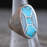 Vintage Sterling Turquoise and Mother Of Pearl Inlay Ring 7.5