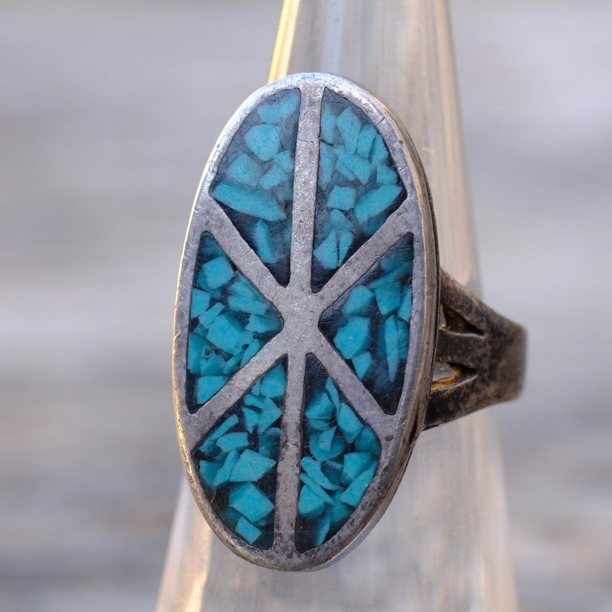Vintage Sterling Turquoise Chip Inlay Ring 5.5