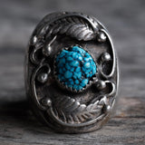 Vintage Sterling Turquoise Feather Ring 8