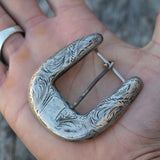 Vintage Sterling Western Silversmiths Hand Engraved Belt Buckle