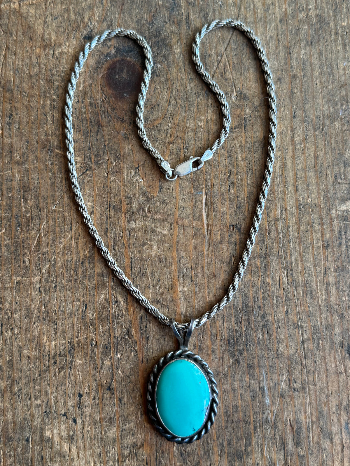 Vintage Sterling Silver Chunky Roped Turquoise Necklace