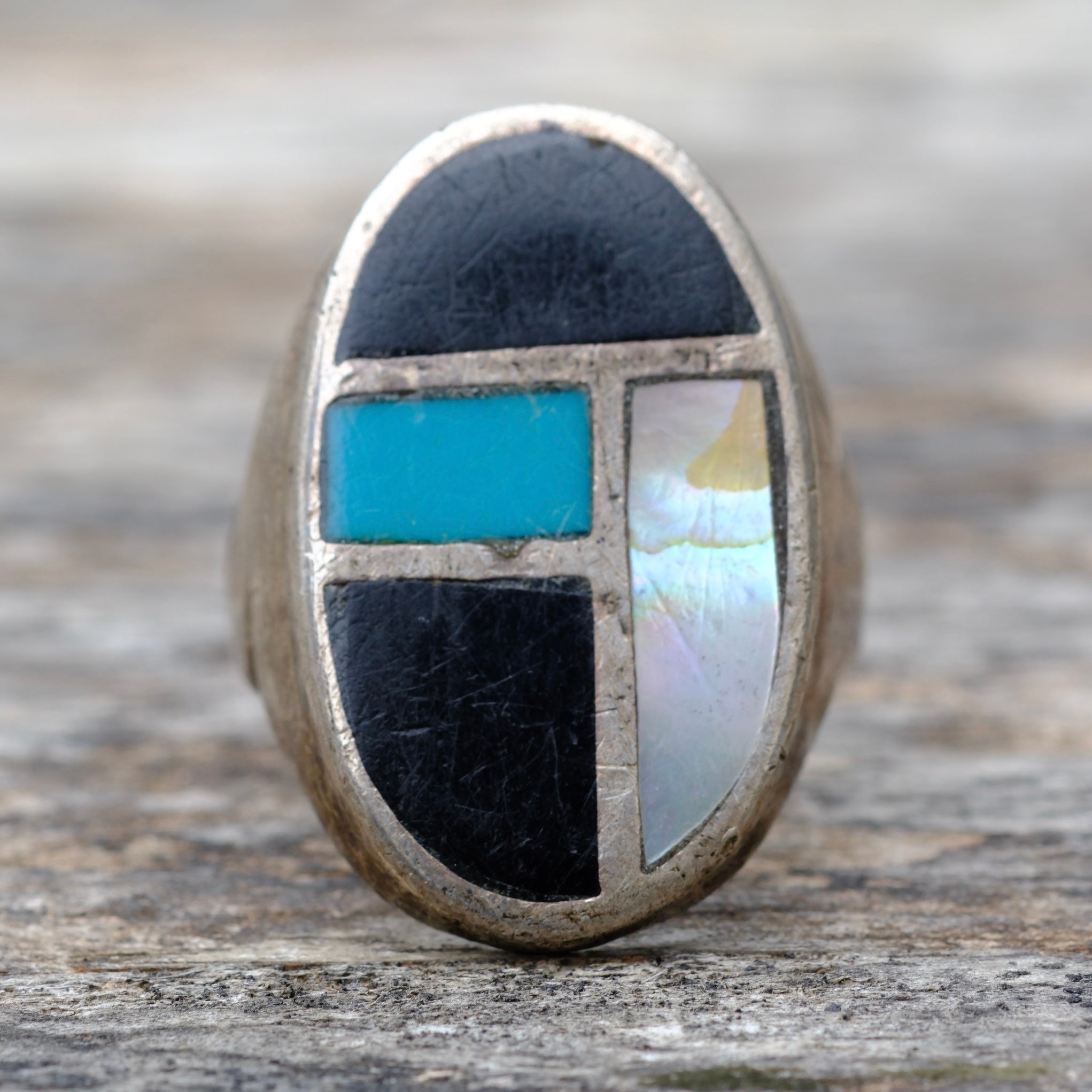 Vintage Sterling Multistone Inlay Ring 11