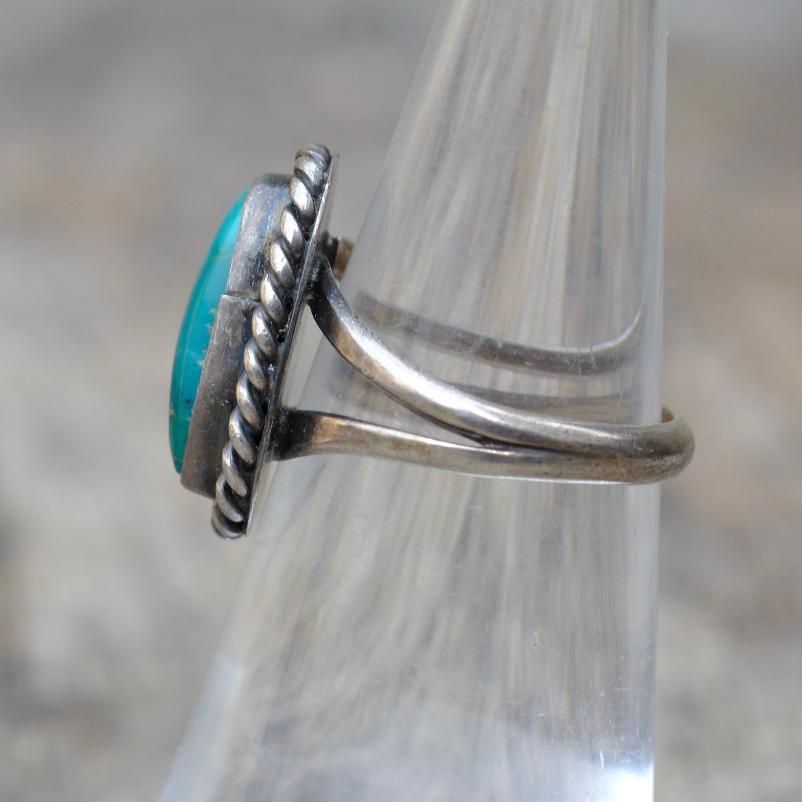 Vintage Sterling Turquoise Roper Ring 5