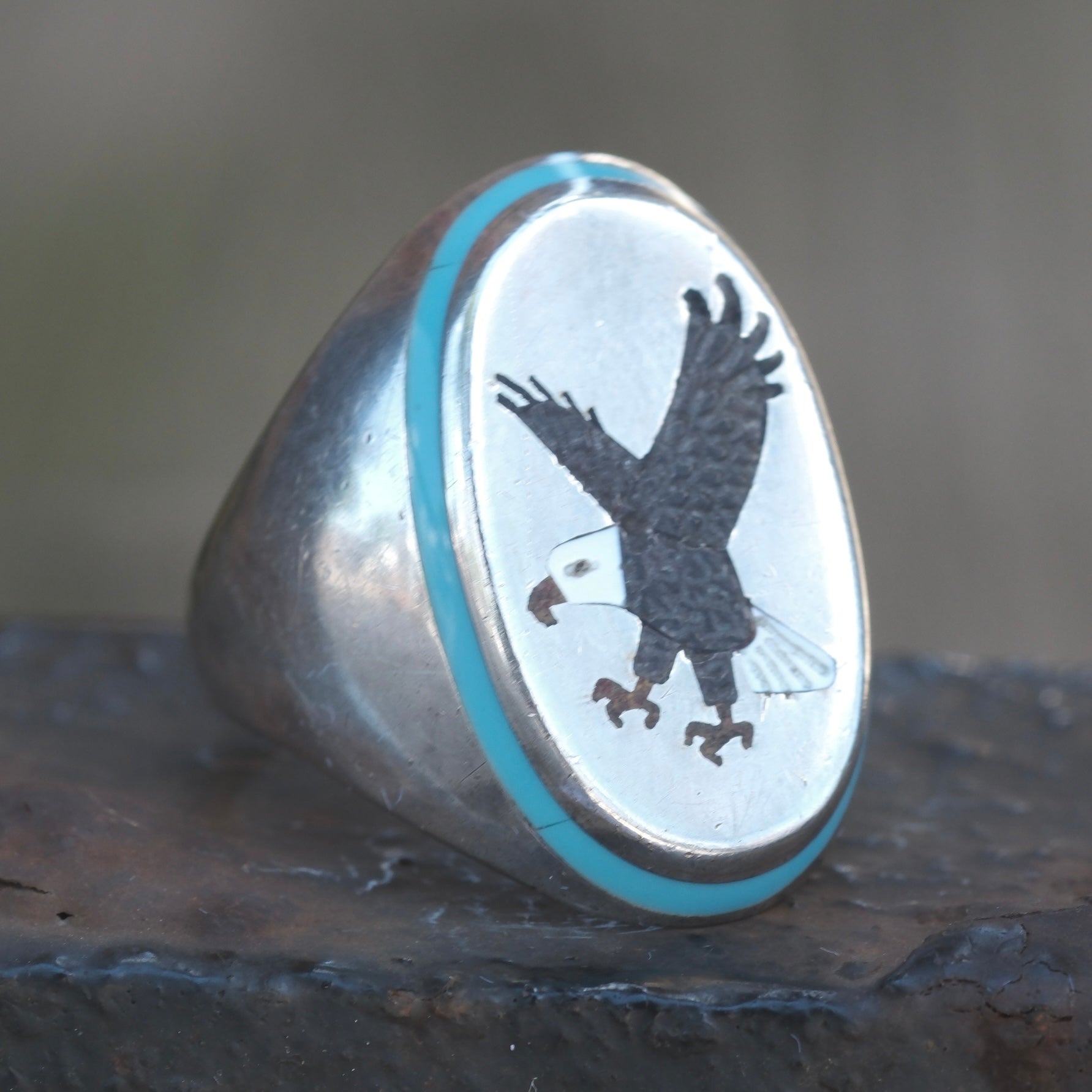 Vintage Sterling Zuni Inlay Eagle Ring 10
