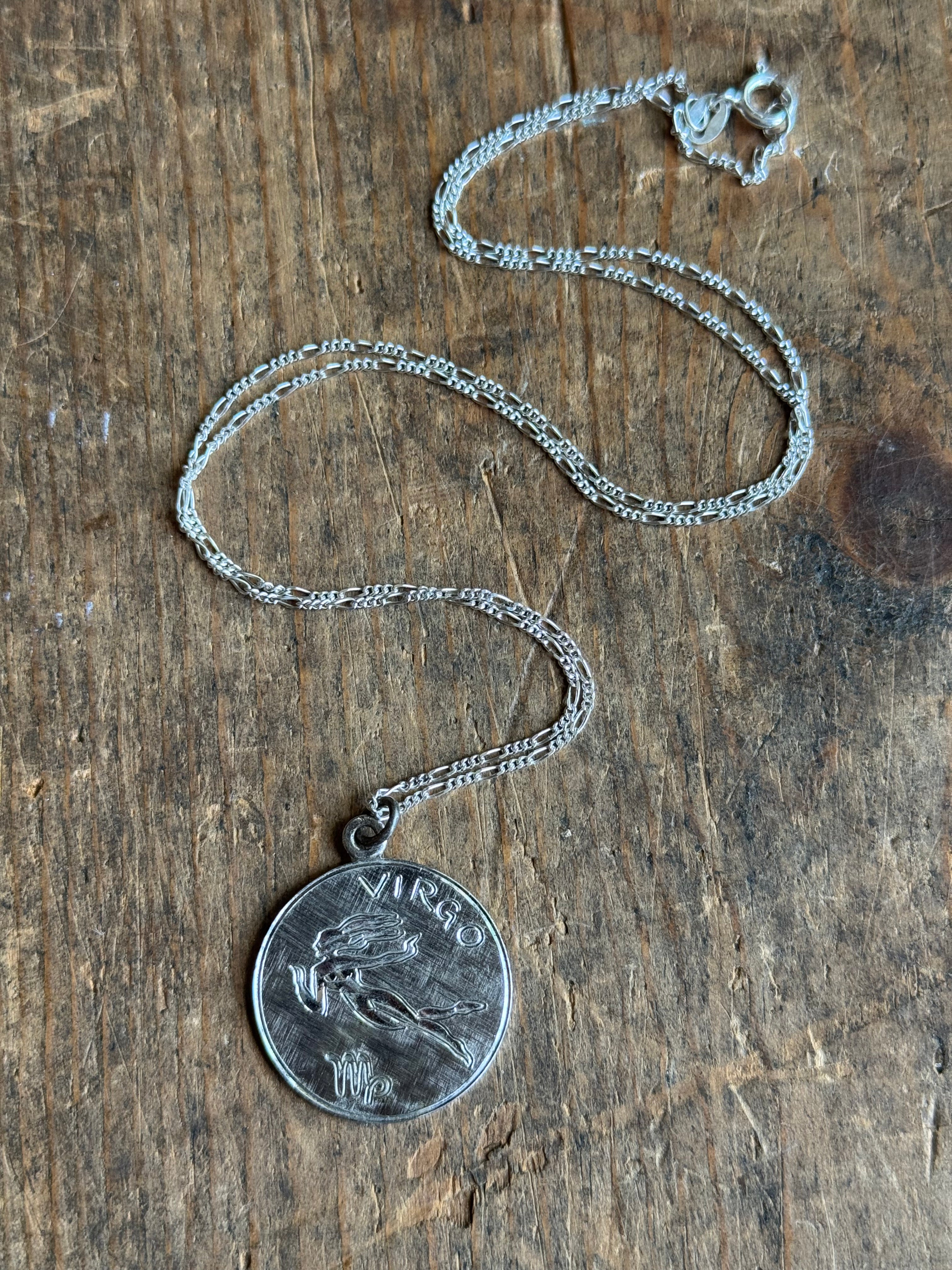 Vintage Sterling Silver Virgo Medallion Necklace