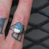 Vintage Sterling Multistone Inlay Ring 9.75