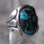 Vintage Sterling Turquoise Ribbed Band Ring 6.5