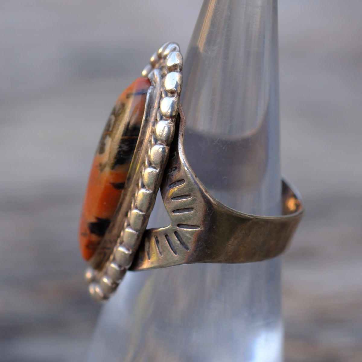 Vintage Sterling Petrified Wood Ring 6