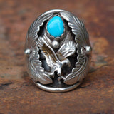 Vintage Sterling Turquoise Eagle Ring 10.75
