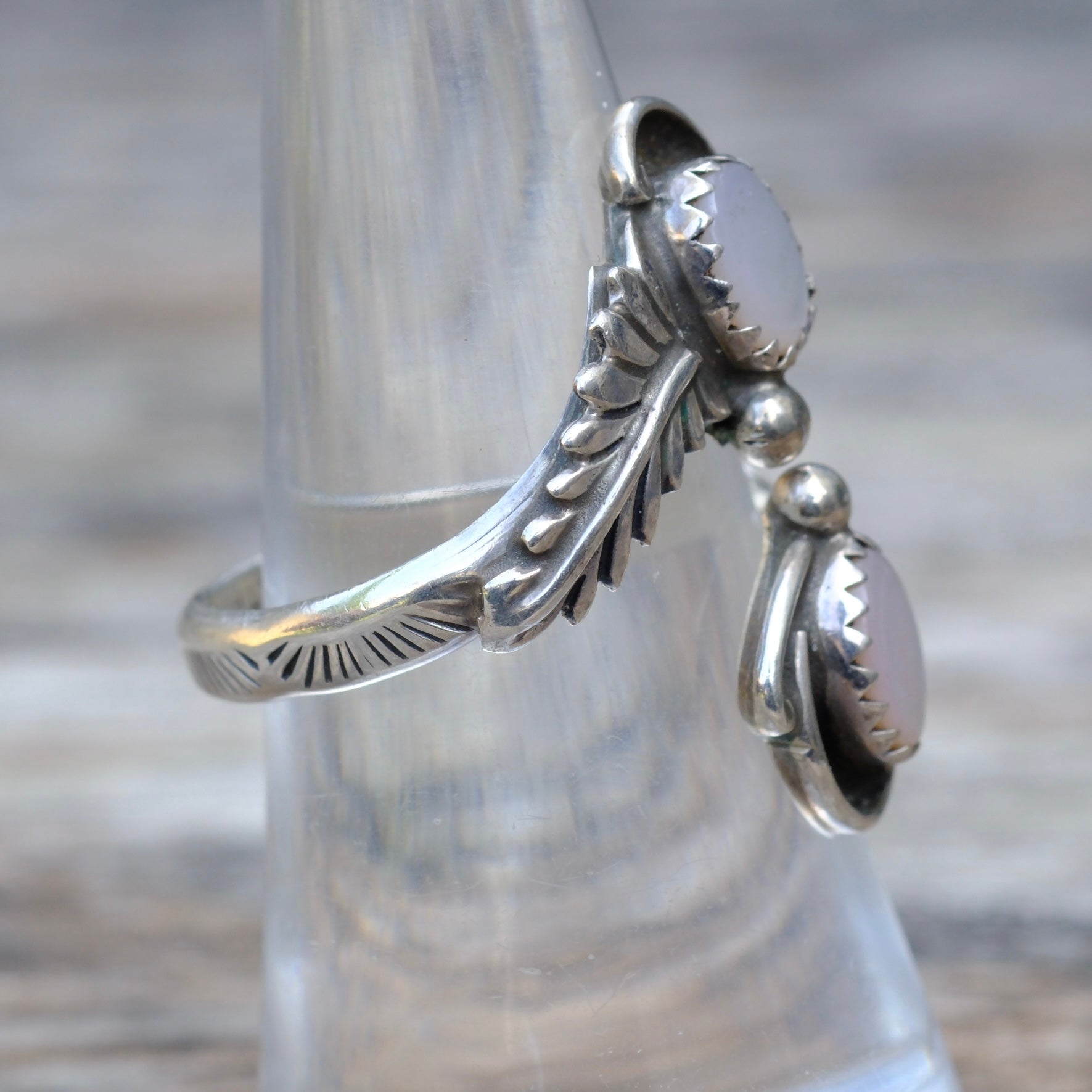 Vintage Sterling Mother Of Pearl Overpass Ring 7