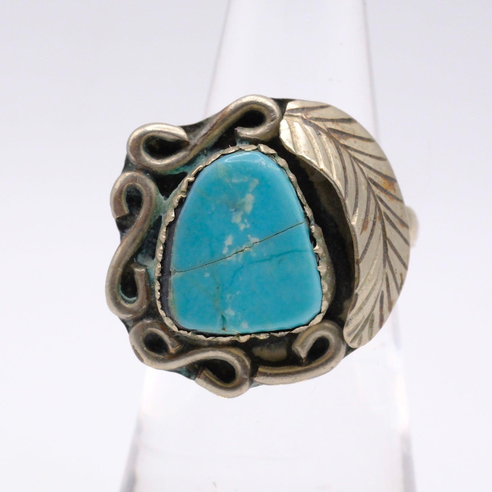Vintage Sterling Turquoise Feather Ring 5.5