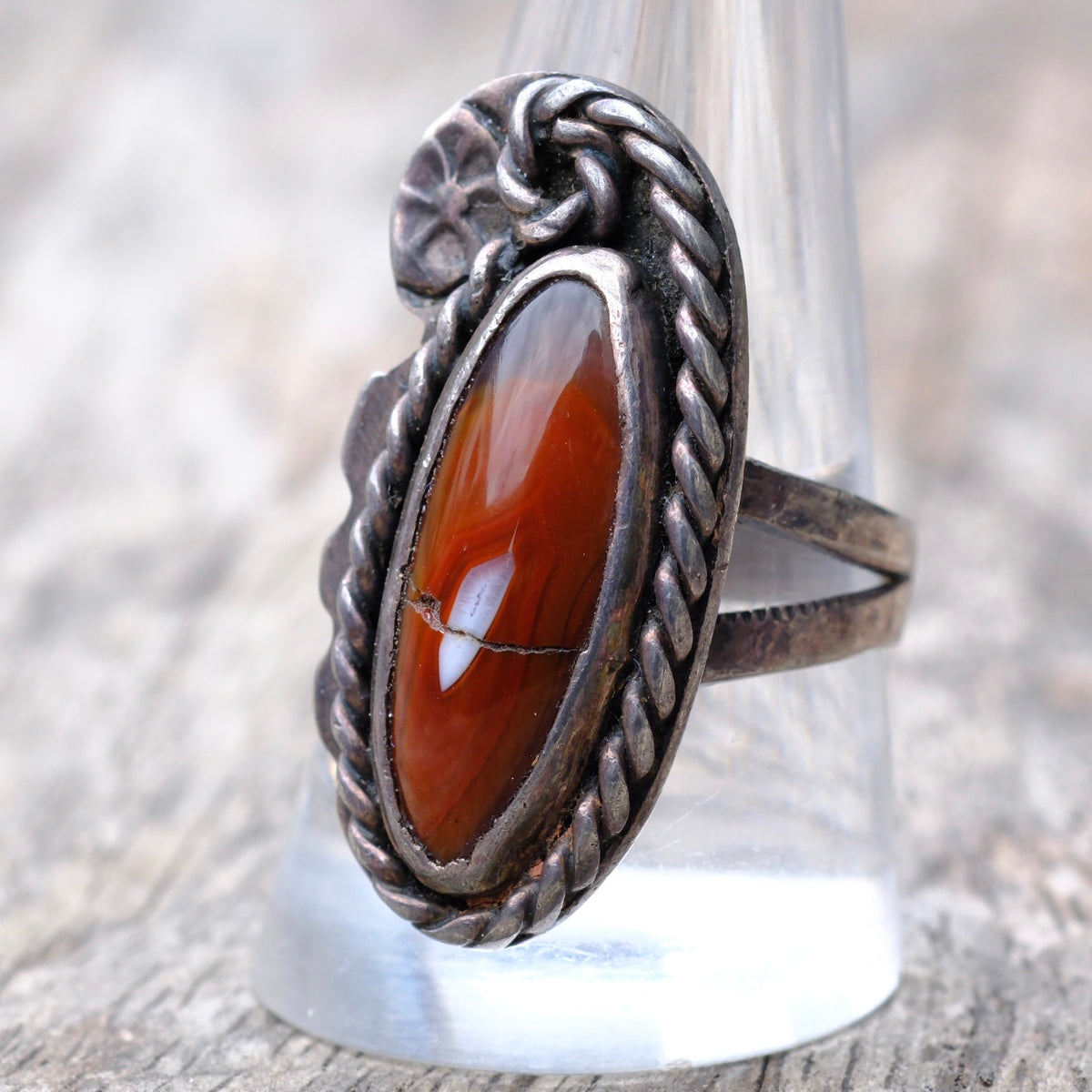 Vintage Sterling Read Jasper Ring 10.5