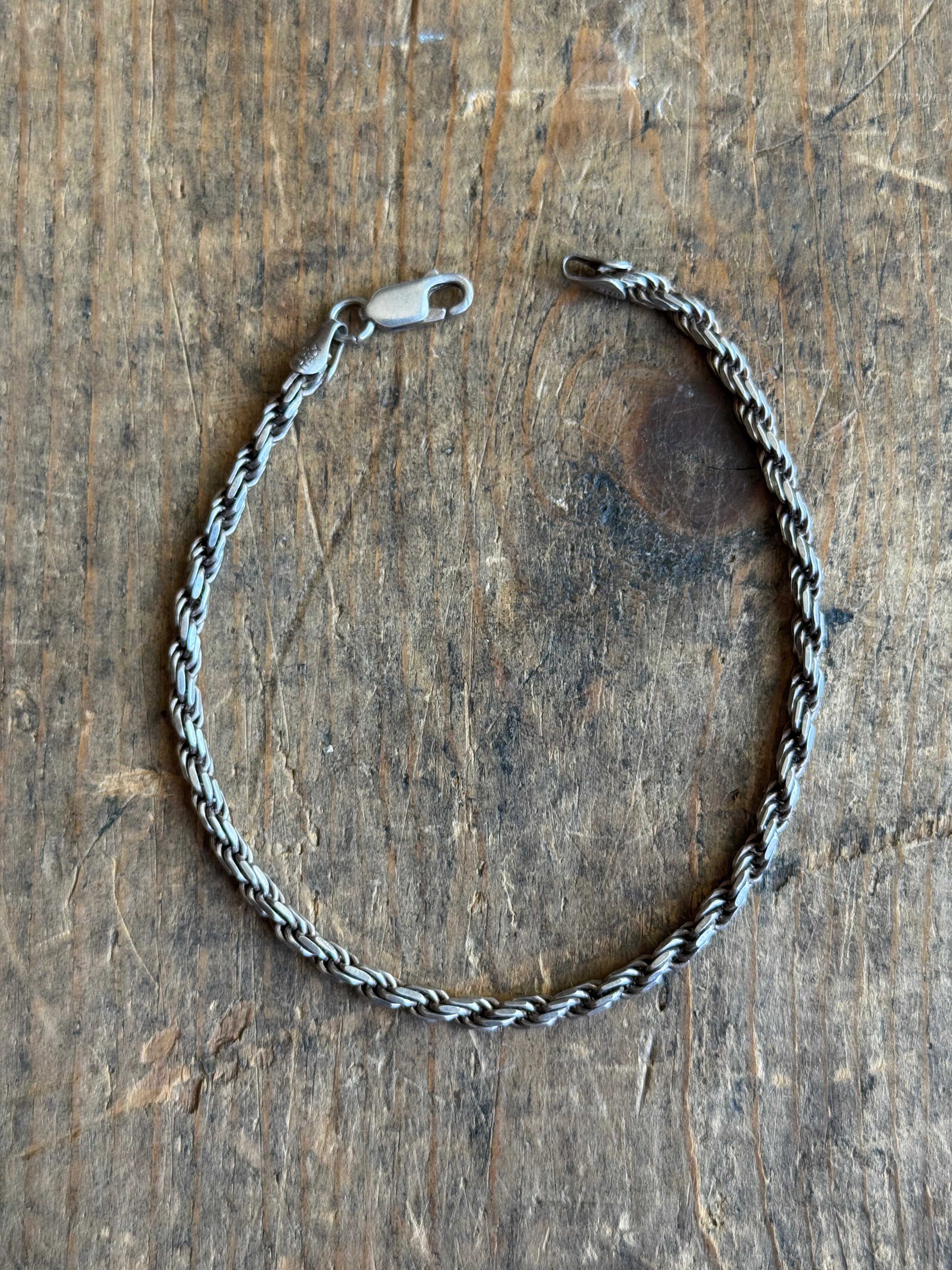 Vintage Sterling Silver Rope Chain Bracelet 8"