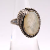 Vintage Sterling Mother Of Pearl Feather Ring 5.25